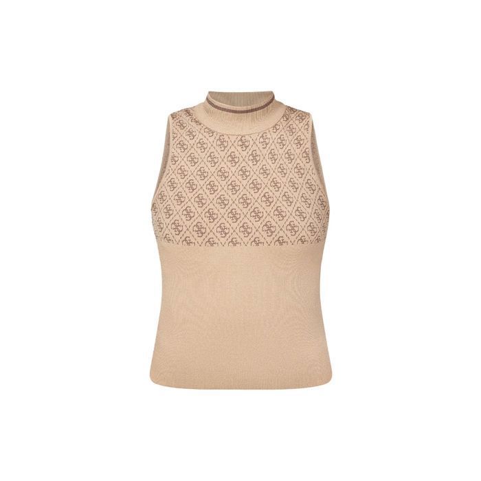 GUESS Pull col Montant Femme Bordeaux Ourlet et Poignets