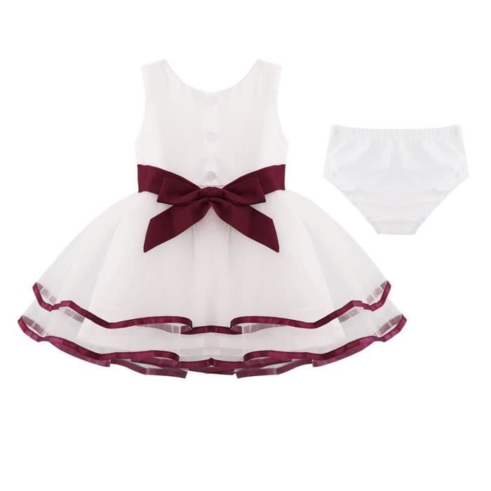 Iixpin Bebe Fille Robe Ceremonie Bapteme Tutu Robe Princesse sans Manches Broderie 0 24 Mois Bordeaux Bordeaux Cdiscount Pret a Porter