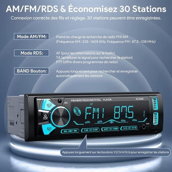 Rds Autoradio Bluetooth Façade Amovible, Poste Radio Voiture Bluetooth,  Swm-1789 Autoradio 1 Din Avec Lecteur Mp3 Et Deux Po[u393] - Cdiscount Auto