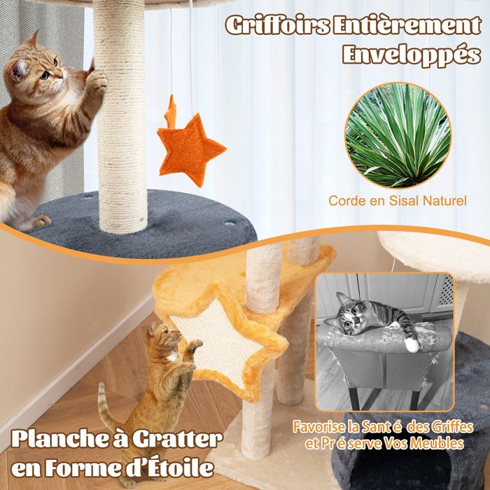 Petit Arbre à Chat 61 Cm - 3 Poteaux à Griffer + 3 Plateformes | Tour Pour Chaton Compacte - Sherpa Doux