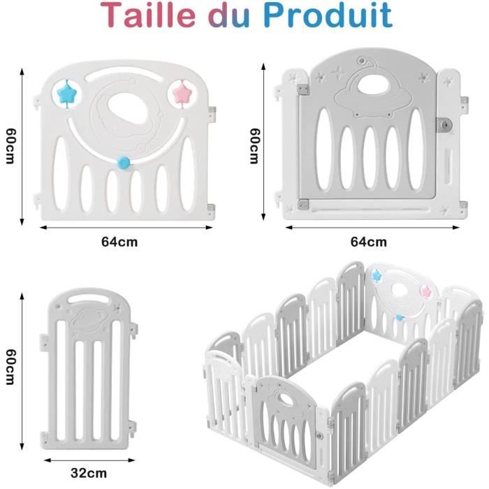 Parc bébé en plastique 14 panneaux - Clôture pliante de protection bébé XXL  - Gris et blanc