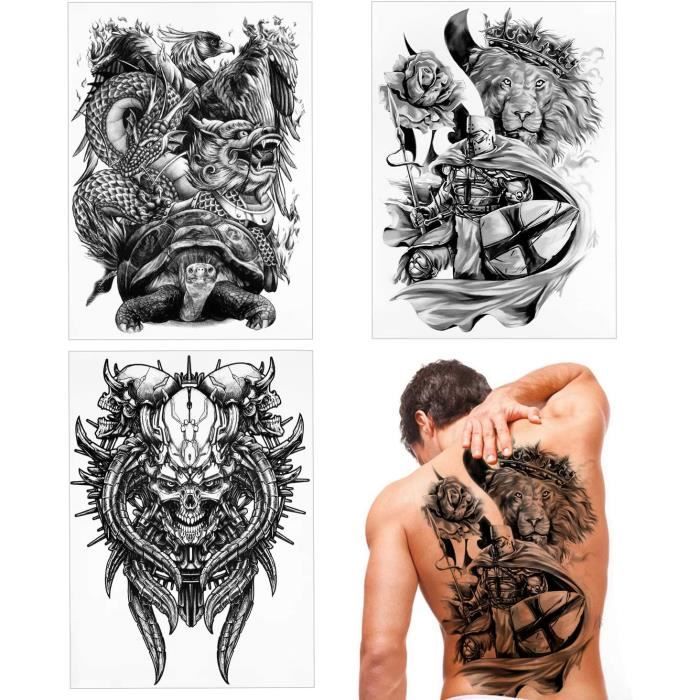 Tatouages temporaires dos complet pour hommes femmes 3 feuilles, 18.8x13.3 pouces grande photo