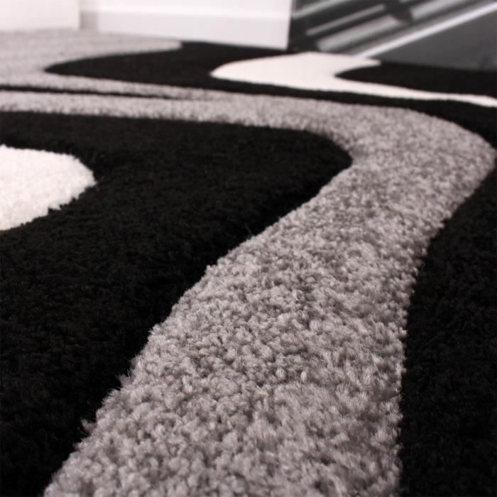 Tapis moderne design - Gris Noir Blanc - 120 x 170 cm - Motif Vagues -  Polypropylène - Intérieur - PACO HOME - Cdiscount Maison