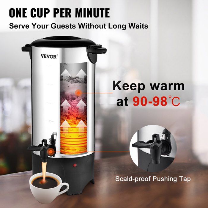 VEVOR Percolateur à Café 16.4L 110 Tasses - Distributeur Boissons Chaudes Inox Avec Filtre Permanent