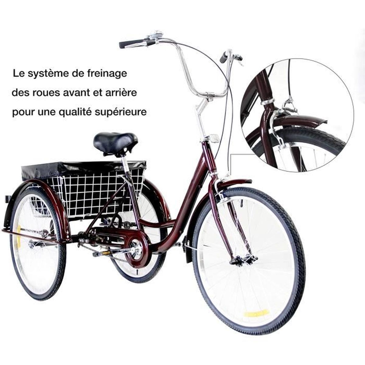 24 Tricycle Pour Adulte Velo De 3 Roues Avec Panier Arriere Et Lampe 61cm Roue Rouge Pre Vente Expedition 1er Septembre Prix Pas Cher Cdiscount