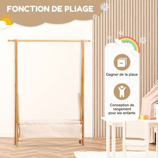 Porte-manteau Bambou Avec Étagère Tissu 155x86cm - Porte-vêtements Pliable Stable