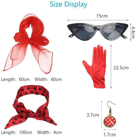CWENDANER Accessoires Années 50 Femme – Set 6 Pièces : Foulard Pois, Gants, Boucles D’oreilles, Bandeau, Lunettes Chat – Costume Vintage