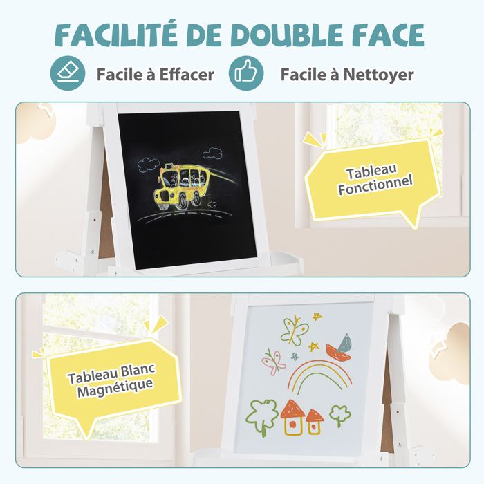 COSTWAY Chevalet Enfant Double Face Réglable – Tableau Noir/Blanc + Rouleau Papier
