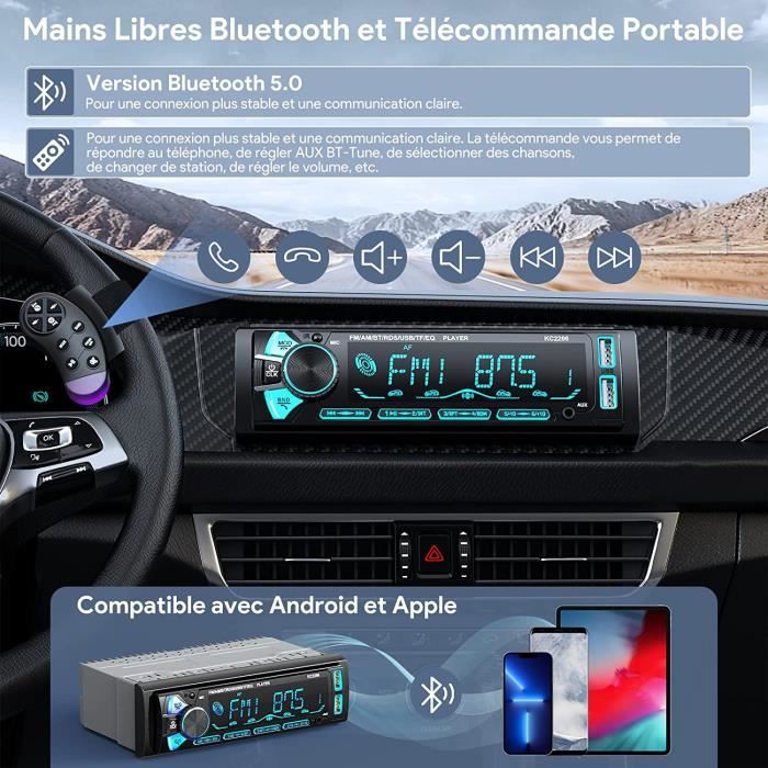 Autoradio Bluetooth Façade Amovible, RDS-FM-AM Poste Radio Voiture  Bluetooth, 4x65W Autoradio 1 DIN avec 7 Couleurs, Lecteur A187 - Cdiscount  Auto