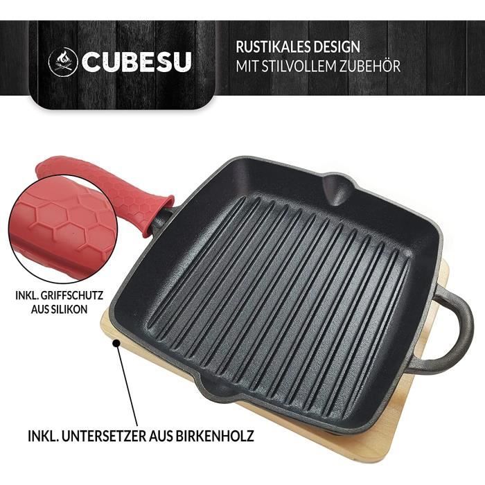 Poêle en fonte avec soucoupe et protection de poignée - Poêle en fonte - Pour barbecue à gaz - Diamètre : 31 cm[L643] - Maison