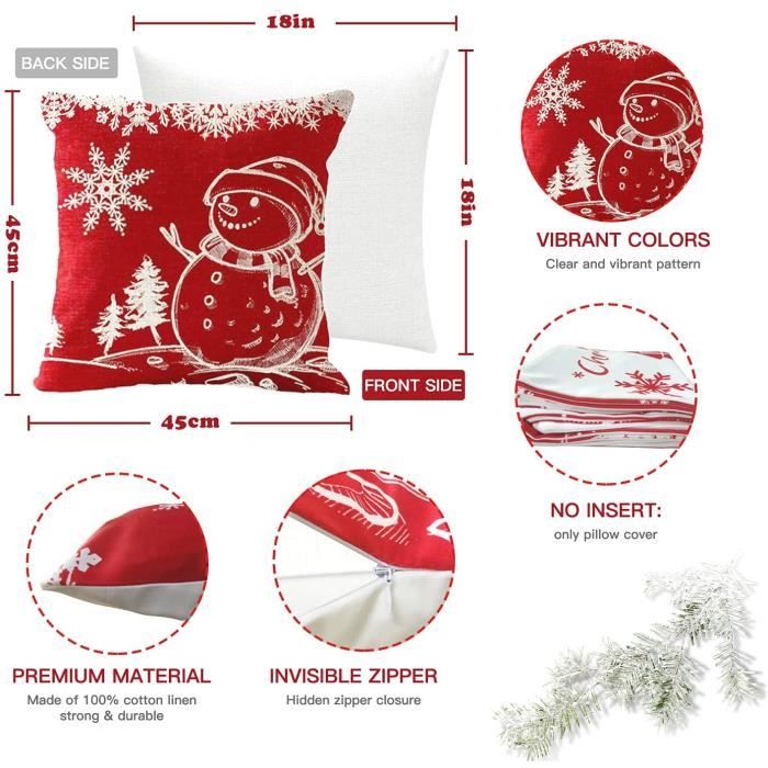 Ramirar Housse De Coussin Décorative En Coton Et Lin Avec Inscription « Merry Christmas Happy New Year » Rétro Vert Sapin Ballons Oiseaux Poupées Cadeaux Décoratifs Maison Salon Lit Canapé Voiture