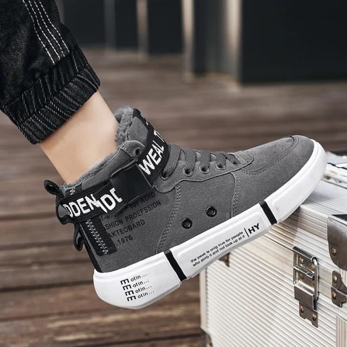 Baskets chaudes d hiver en velours pour hommes REMYCOO GRIS
