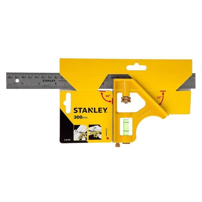 46-028 Stanley, Equerre à combinaison, Chrome, Lame 305mm; Hors-tout 300mm