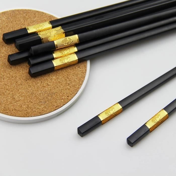 5 paires de baguettes en fibre de verre, baguettes japonaises noires  réutilisables
