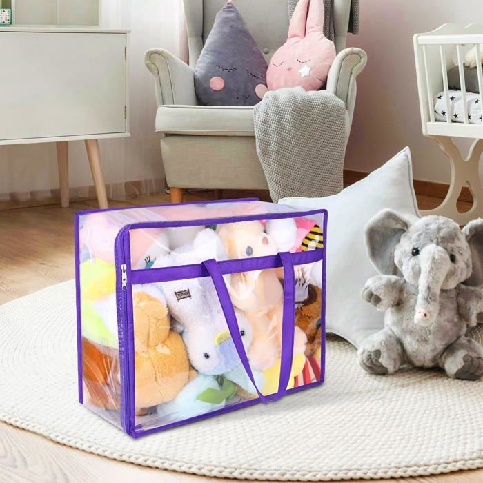 Lot De 2 Sacs De Rangement Transparents à Zip – En PVC Solide, Poignées, Pour Vêtements, Couettes, Jouets… - 3
