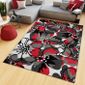 Tapiso Maya Tapis Salon Chambre Ado Moderne Fleure Feuille Rouge Gris Noir Blanc Fin 80 X 150 Cm