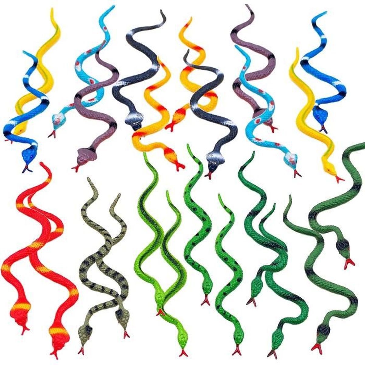 Lot De 24 Serpents En Caoutchouc Réalistes - 12 Modèles Différents - 10,5 Cm - Pour Jardin, Halloween, Décoration, éducation