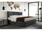 TRADA Lit adulte 200x200 cm VERDELUX - avec rangement, matelas ressorts ensachés et surmatelas - tissu velours - gris foncé
