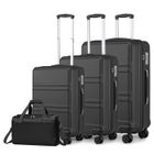 KONO Set de 4 Valises de Voyage Rigide Valise (55+65+74cm) à 4 roulettes avec Serrure TSA + Sac de Voyage Ryanair 40x20x25cm, Noir