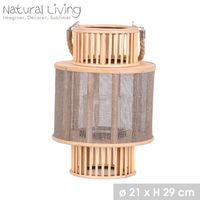 Lanterne Sato en bois nid d'abeille bougeoir verre D21xH29cm - Natural Living - Marron
