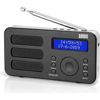 Radio Portable Rechargeable DAB FM - August MB225 Noir - Batterie, Alarme, 40 présélections