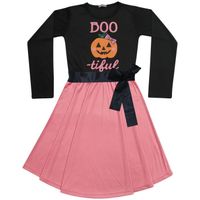 Enfants Filles Patineur Noir Panneaux Citrouille Imprimé Doux Confortable Fête d'Halloween Mode Robes Âge 5-13 Ans
