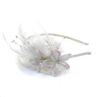 Serre tête plume et perles pour mariage et cérémonie blanc - RC004753