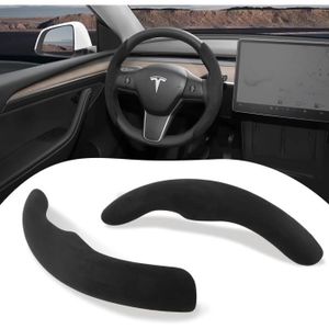  Voiture Housse de Volant, pour Tesla Model S 2012-2023  Couverture de Volant en Cuir Antidérapant Accessoires intérieurs,C-D