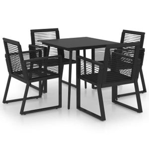 Ensemble table et chaise de jardin Ensemble de salle à manger d'extérieur - KAI - Rotin PVC Noir - Table en verre et 4 fauteuils
