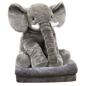 COUVERTURE - PLAID Oreiller Éléphant en Peluche Géant 60cm Doux Gros Cadeaux pour enfants Avec Plaid Couverture Canapé 170x100cm Gris