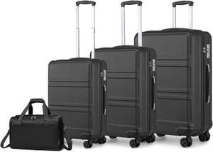 SET DE VALISES Kono Ensemble de valises légères en ABS rigide avec serrure TSA + sac cabine Ryanair 40 x 20 x 25 cm, turquoise, 4 Piece Set,Noir