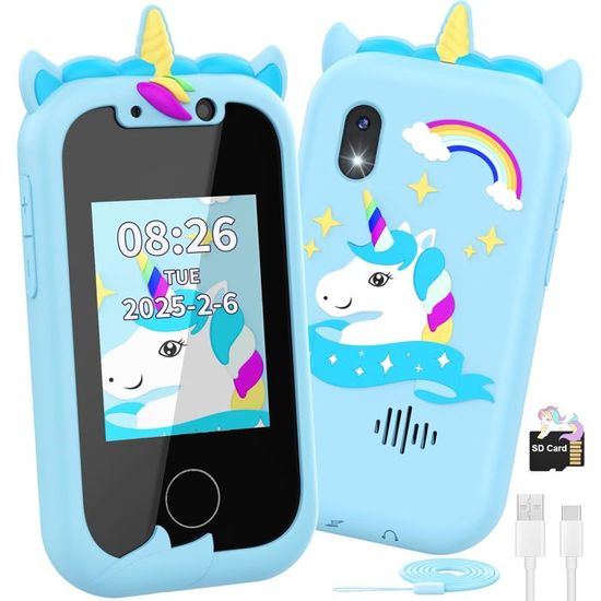 JOYIN Téléphone de Jeu Bleu pour Tout-Petits, Ensemble de téléphone Jouet d'apprentissage, Porte-clés, Jouet et Cartes de crédit, Cadeaux d'anniversaire pour Filles et garçons pour 1 2 3 Ans