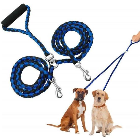 Noir+Gris Laisses Double Pour 2 Chiens, Double Laisse Sans