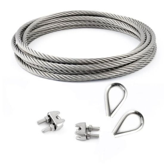 SET 25m câble acier galvanisé 6x7 5mm + 6 serre-câbles étrie et 2 tendeurs  a cage crochet-oeil