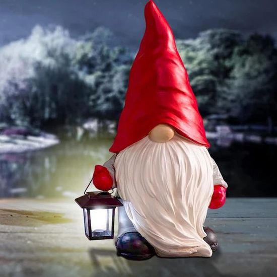 Statue De Gnome De Jardin, Gnome Du Père Noël Avec Lumière Solaire, Figurine En Résine Pour