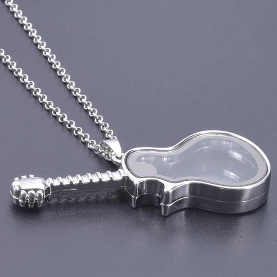 Pendentif Guitare électrique noire avec collier en cuir - Guitare Attitude