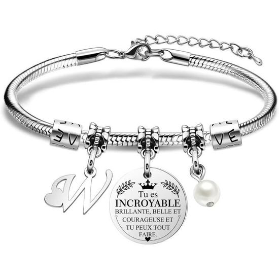 Bracelet Initiale HEYEJET - Argent Personnalisable A-Z Avec Message Inspiration