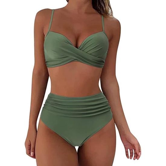 MAILLOT DE BAIN,Maillot De Bain Deux Pièces, Taille Haute, Pour Femme