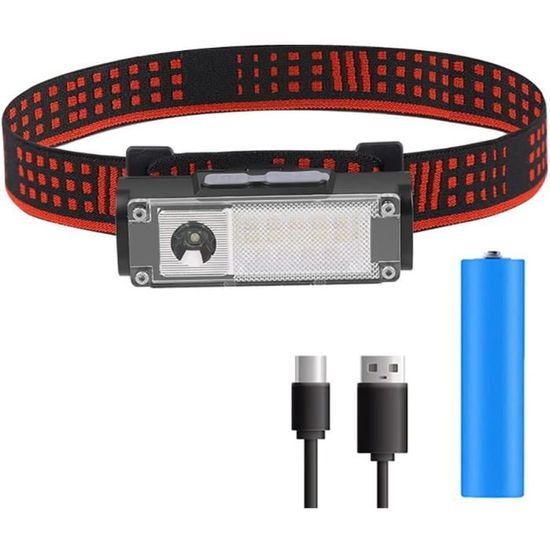 Lampe Frontale Rechargeable COB LED 56g - Bandeau Réglable Pour Course, Camping, Randonnée