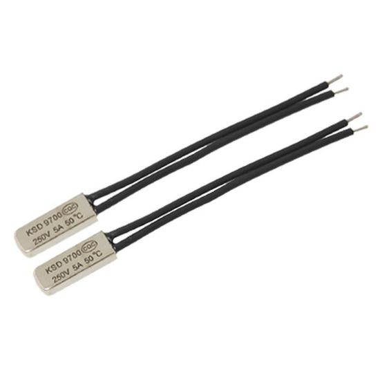 Thermostat Bimétallique KSD9700 - 60°C Normalement Ouvert (NO) - 250V 5A - 2 Fils, 70mm - Lot De 2 Pièces