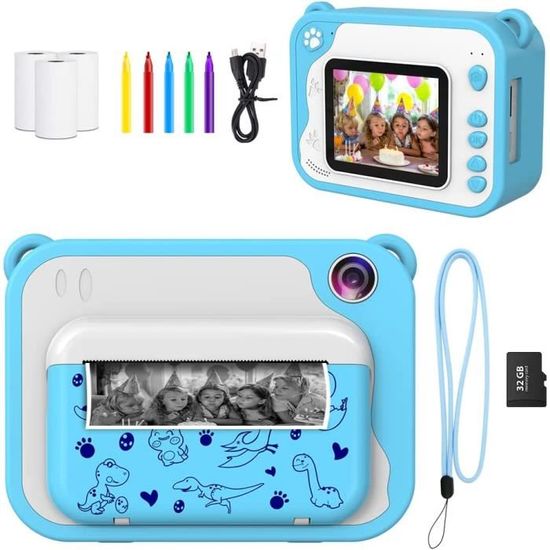 Appareil Photo Instantané Enfant – Dinosaure 1080P Avec Impression Papier – Carte 32Go Incluse – Cadeau 3-12 Ans – Vert