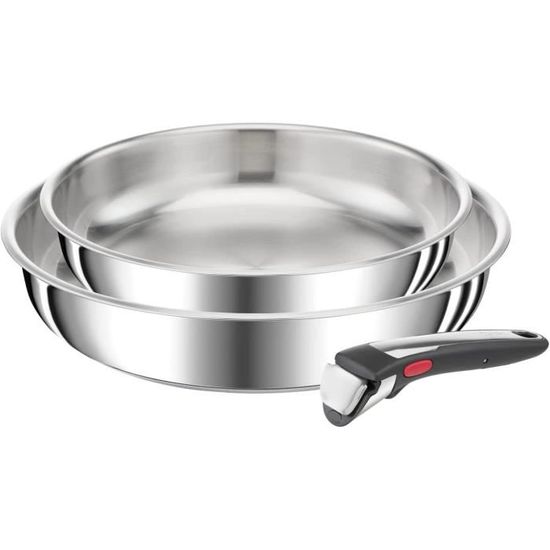 Set De 2 Poêles Tefal Ingenio Daily Cook 24 Et 28 Cm - Acier Inoxydable, Revêtement Titanium 2X Antiadhésif - Poignée Amovible