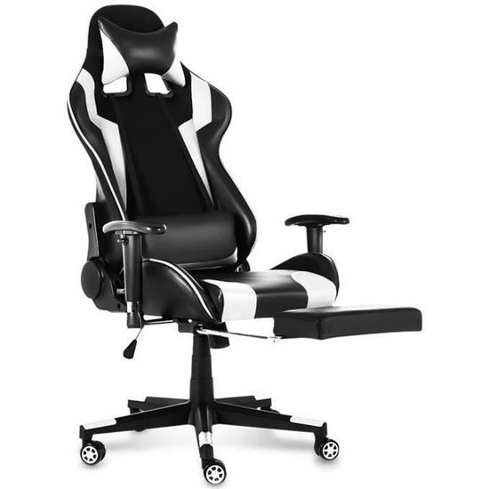 Chaise de Bureau Fauteuil Gamer Réglable Ergonomique Inclinable à 180° avec Repose-pied Appui-tête Support lombaire
