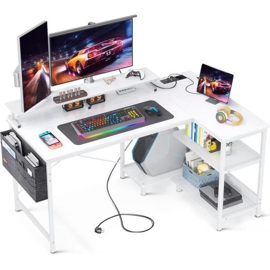 Bureau Gaming Angle En L EXSELTMAN Avec Tiroir Et Support Écran - Fibre De Carbone
