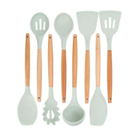 Lot De 12 Ustensiles De Cuisine En Silicone Avec Manche En Bois Et Spatule Antiadhésive Pour La Cuisine Et La Cuisine (9 Pièces B