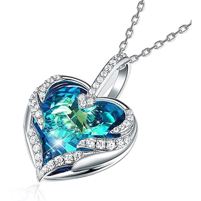 CRYSLOVE Collier Coeur d'Océan Femme - Pendentif Cristal Bleu