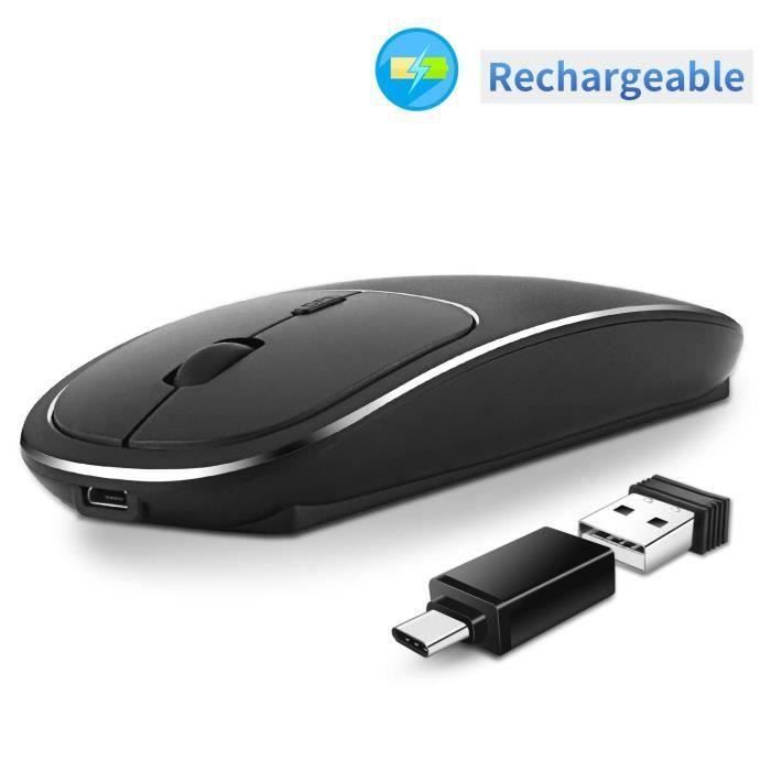 Souris sans fil rechargeable, souris pour ordinateur portable en métal 2.4G silencieuse sans fil, souris USB portable mince