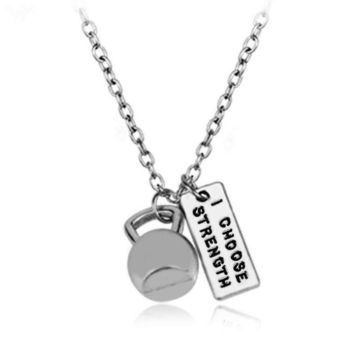 Bijoux Force Haltère Collier Hommes Femmes Sports Figure Barbell_Argent