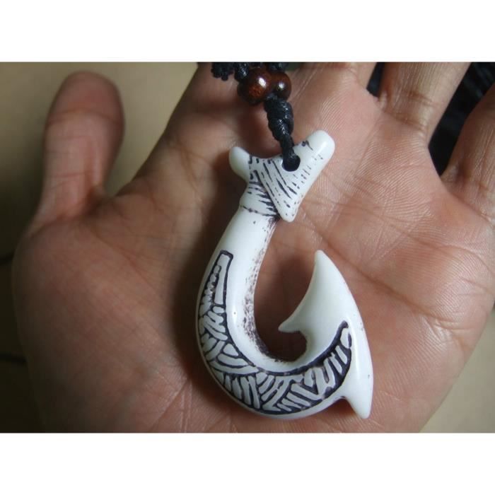 Hawaiian Jewelry WhiteMaori Fish Hook Pendant Necklace Hei Matau New Zealand_argent