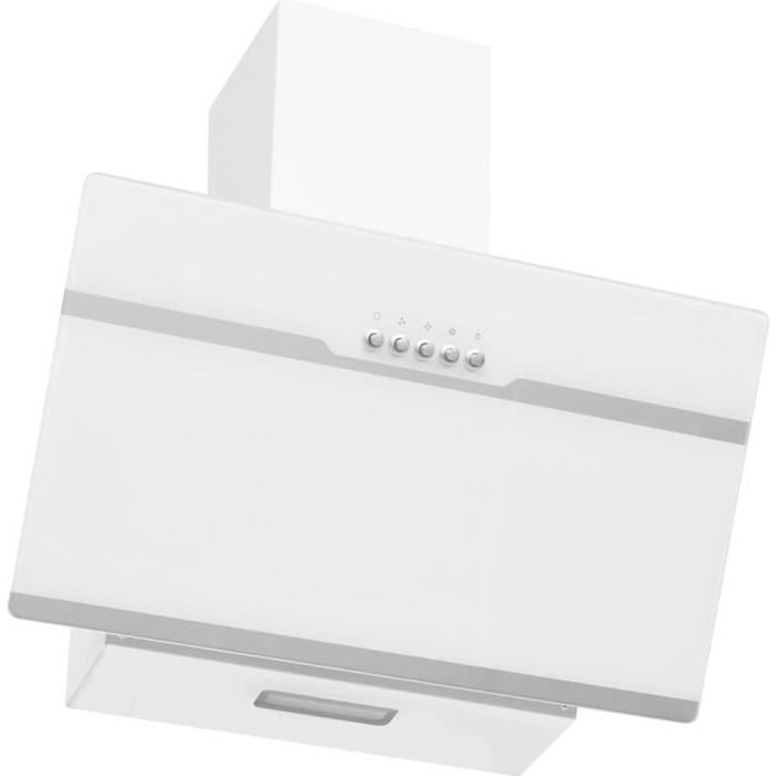 ♪♪5140 Hotte murale Hotte aspirante cuisine Hotte décorative - Classique - 60 cm Acier inoxydable et verre trempé Blanc MEUBLE®